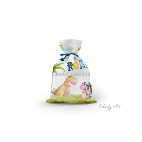 Μπομπονιέρα Βάπτισης Υφασμάτινο Πουγκί με Θέμα "Δεινοσαυράκια"