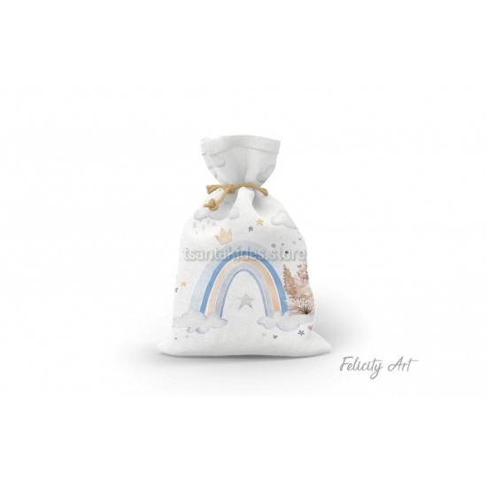 Μπομπονιέρα Βάπτισης Υφασμάτινο Πουγκί με Θέμα "Ουράνιο Τόξο"