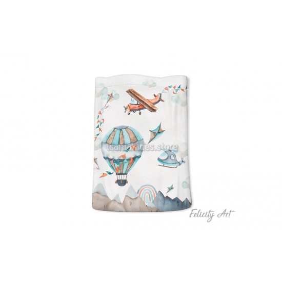 Μπομπονιέρα Βάπτισης Υφασμάτινο Πουγκί με Θέμα "Αερόστατο"