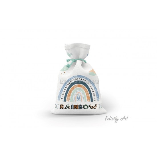Μπομπονιέρα Βάπτισης Υφασμάτινο Πουγκί με Θέμα "Ουράνιο Τόξο"