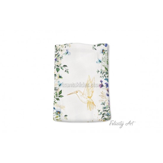 Μπομπονιέρα Βάπτισης Υφασμάτινο Πουγκί με Θέμα "Flower Colibri"