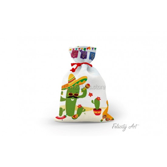 Μπομπονιέρα Βάπτισης Υφασμάτινο Πουγκί με Θέμα "Mexican Fiesta"