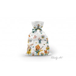 Μπομπονιέρα Βάπτισης Υφασμάτινο Πουγκί με Θέμα "Musical Animals"