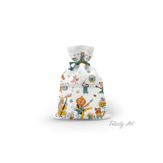 Μπομπονιέρα Βάπτισης Υφασμάτινο Πουγκί με Θέμα "Musical Animals"