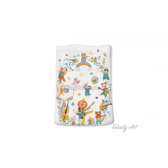 Μπομπονιέρα Βάπτισης Υφασμάτινο Πουγκί με Θέμα "Musical Animals"