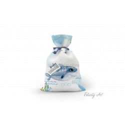 Μπομπονιέρα Βάπτισης Υφασμάτινο Πουγκί με Θέμα "Baby Shark"