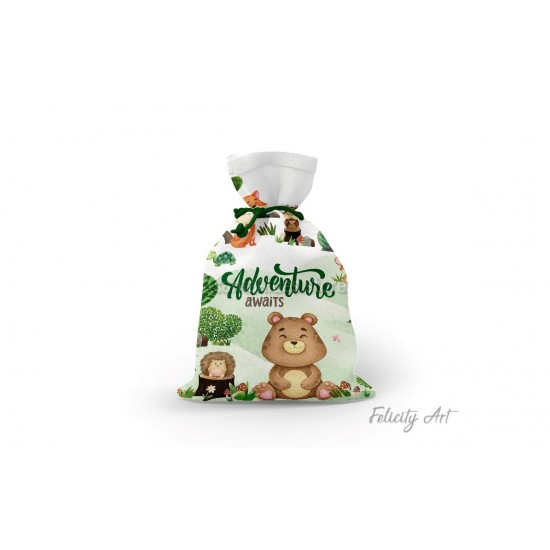 Μπομπονιέρα Βάπτισης Υφασμάτινο Πουγκί με Θέμα "Ζωάκια του Δάσους"