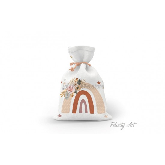 Μπομπονιέρα Βάπτισης Υφασμάτινο Πουγκί με Θέμα "Ουράνιο Τόξο"
