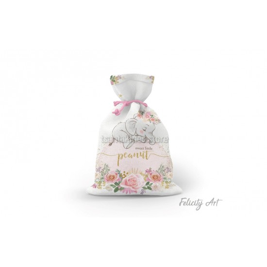 Μπομπονιέρα Βάπτισης Υφασμάτινο Πουγκί με Θέμα "Ελεφαντάκι"