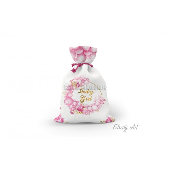 Μπομπονιέρα Βάπτισης Υφασμάτινο Πουγκί με Θέμα "Balloon Circle"