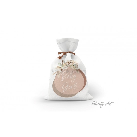 Μπομπονιέρα Βάπτισης Υφασμάτινο Πουγκί με Θέμα "Baby Boho"