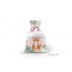 Μπομπονιέρα Βάπτισης Υφασμάτινο Πουγκί με Θέμα "Baby Girl Tiger"