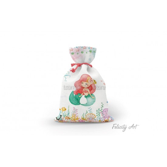 Μπομπονιέρα Βάπτισης Υφασμάτινο Πουγκί με Θέμα "Γοργόνα"