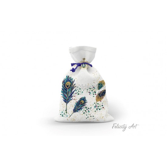 Μπομπονιέρα Βάπτισης Υφασμάτινο Πουγκί με Θέμα "Παγώνι"