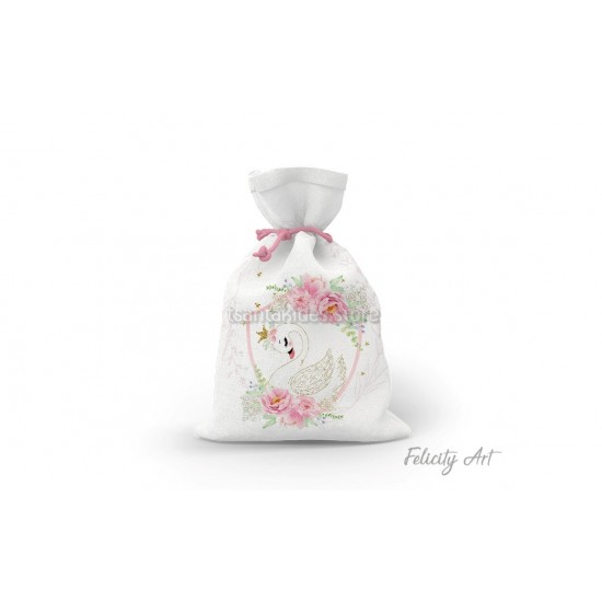 Μπομπονιέρα Βάπτισης Υφασμάτινο Πουγκί με Θέμα "Κύκνος"