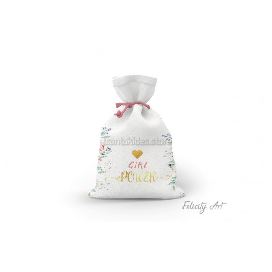 Μπομπονιέρα Βάπτισης Υφασμάτινο Πουγκί με Θέμα "Dusty Blossom"