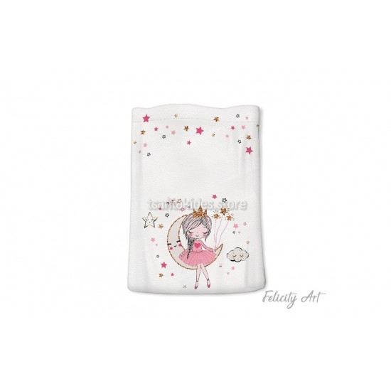 Μπομπονιέρα Βάπτισης Υφασμάτινο Πουγκί με Θέμα "Girl On The Moon"