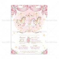 Προσκλητήριο Βάπτισης για Κορίτσι με Θέμα  "Καρουζελ "
