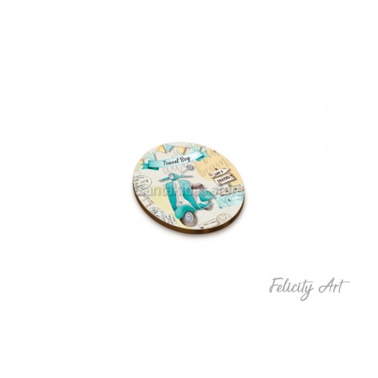 Ξύλινη κρεμαστή Μπομπονιέρα Βάπτισης με Print Βέσπα