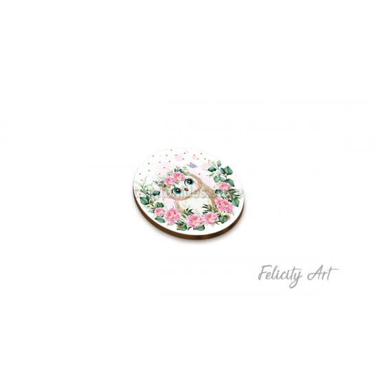 Ξύλινη κρεμαστή Μπομπονιέρα Βάπτισης με Print Κουκουβάγια