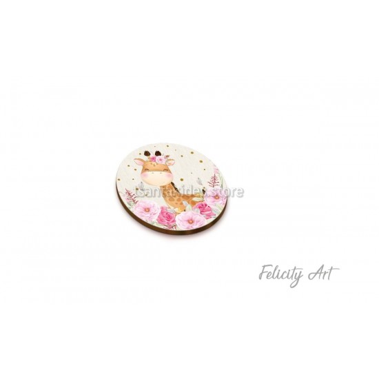 Ξύλινη κρεμαστή Μπομπονιέρα Βάπτισης με Print Καμηλοπάρδαλη