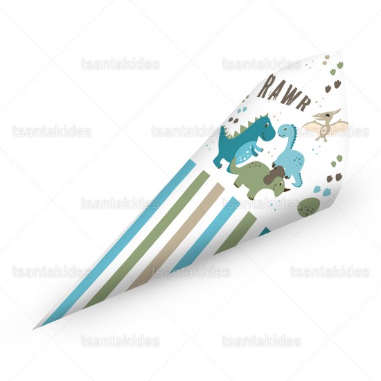 Χάρτινα Χωνάκια για Κέρασμα με Θέμα Δεινοσαυραύκια