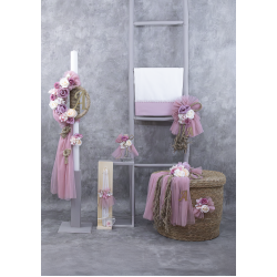 Σετ Βάπτισης με  Τριαντάφυλλα και Χρυσό Μονόγραμμα