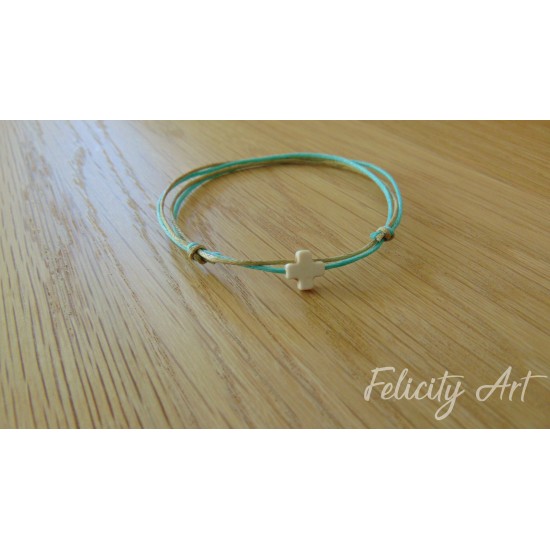 Μαρτυρικό Βάπτισης Δίχρωμο Βραχιόλι με Χαολίτη Σταυρό 