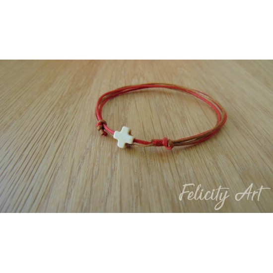 Μαρτυρικό Βάπτισης Δίχρωμο Βραχιόλι με Χαολίτη Σταυρό 