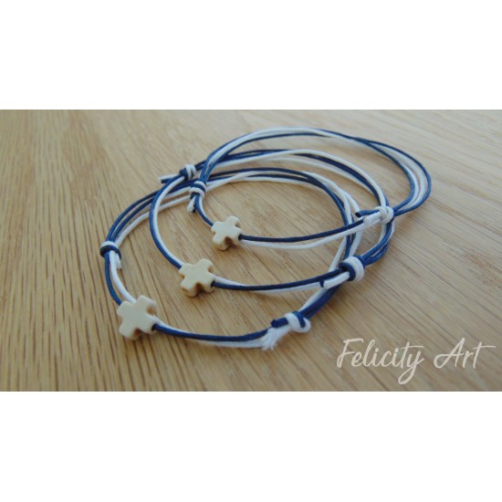 Μαρτυρικό Βάπτισης Δίχρωμο Βραχιόλι με Χαολίτη Σταυρό 